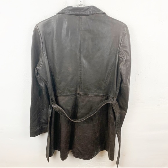 Elie Tahari Medium Chocolate Brown Lambs Leather Belted Jacket - Picture 7 of 7